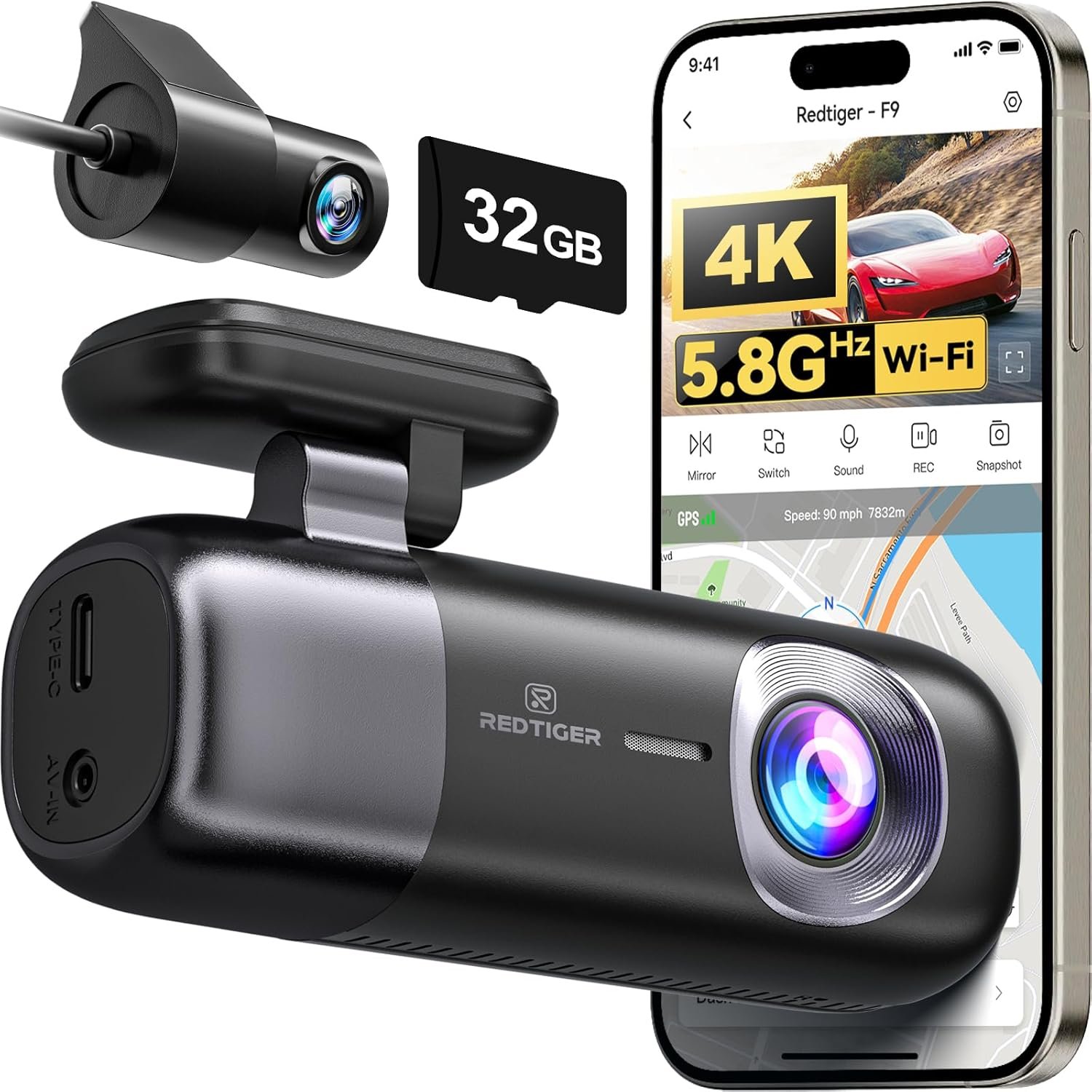 REDTIGER F9 Dash Cam 4K Front and Rear 1080P